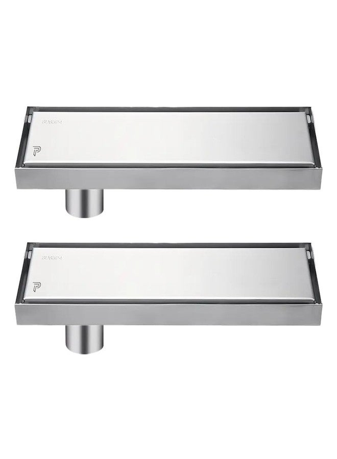 Pixaflo Tile Insert Shower Drain Channel Combo | 12 x 4 inches | Invisible Floor Drain with Cockroach Trap | Side Hole | Durable 304 Stainless Steel Drain Jali with Collar | Pack of 2 - Image 1